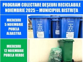 Programul de colectare a deșeurilor reciclabile în Bistrița și localitățile componente, noiembrie 2025